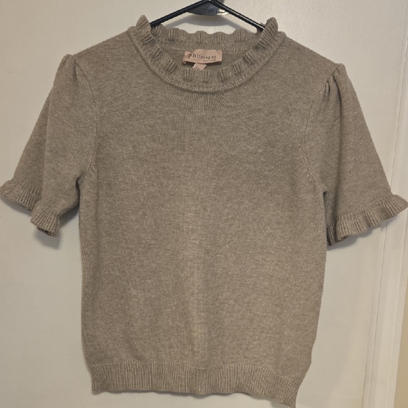 Philosophy Sweaters - Philosophy Taupe Knit Sweater With Ruffles